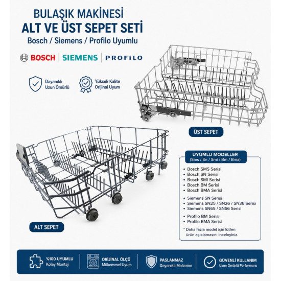 Bosch-Siemens-Profilo Bulaşık Makinesi Sepeti Alt ve Üst sepet